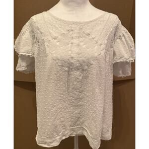 Farm Rio Women Off-White Embroidered Short Sleeve Blouse Sleeved Top XL